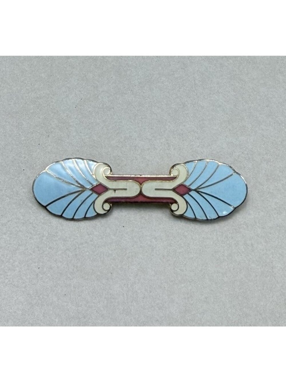 Vintage Art Nouveau Style Enamel Bar Brooch Blue Pink Gold Tone Signed